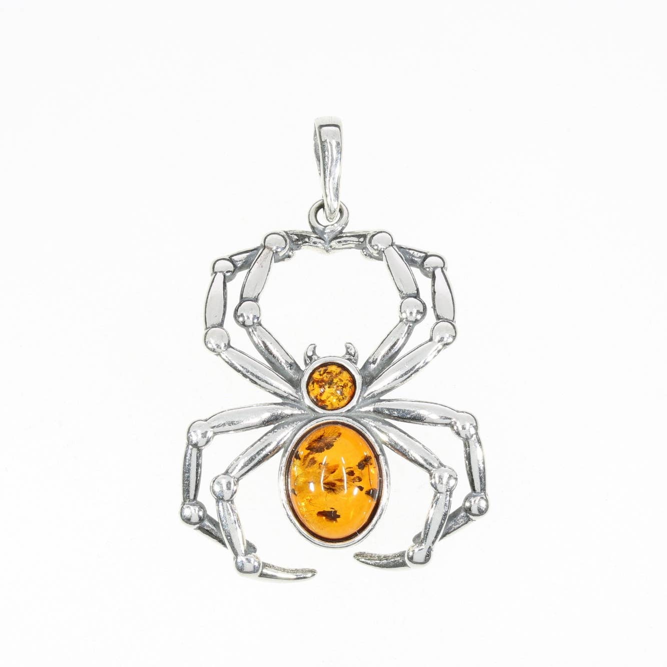 Amberman - Spider Cognac Amber Silver Pendant - The Oddity Den