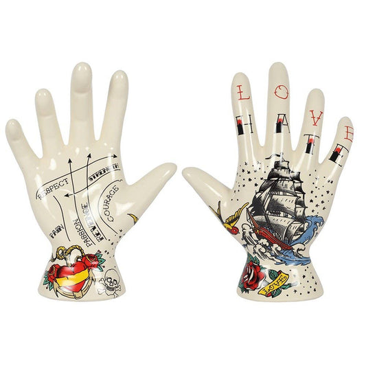 Something Different Wholesale - 19cm Retro Palmistry Tattoo Hand Ornament - The Oddity Den