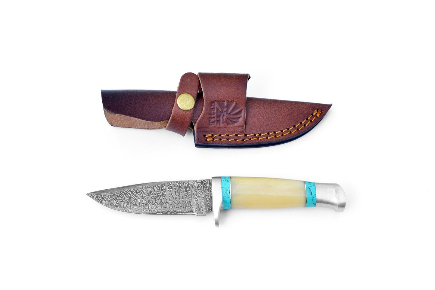 Titan International - DAMASCUS KNIFE/ TITAN/ CAMP/ HUNTING KNIFE / LEATHER HANDLE TK-111 - The Oddity Den