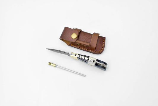 Titan International - Damascus steel pocket knife Limited Run Black Diamond Wood and Stag Horn TF-052 - The Oddity Den