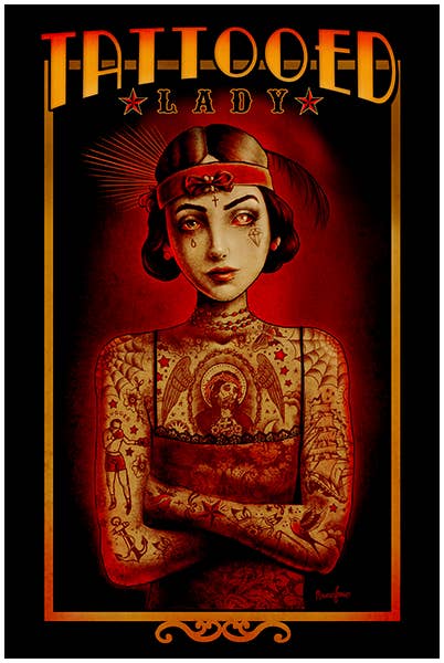 Black Market Art - Tattooed Lady - Art Print - The Oddity Den