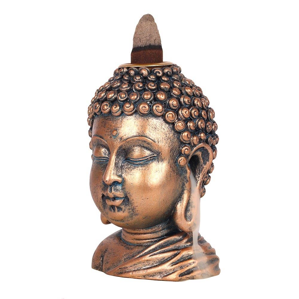 Bronze Buddha Head - Backflow Incense Burner - The Oddity Den