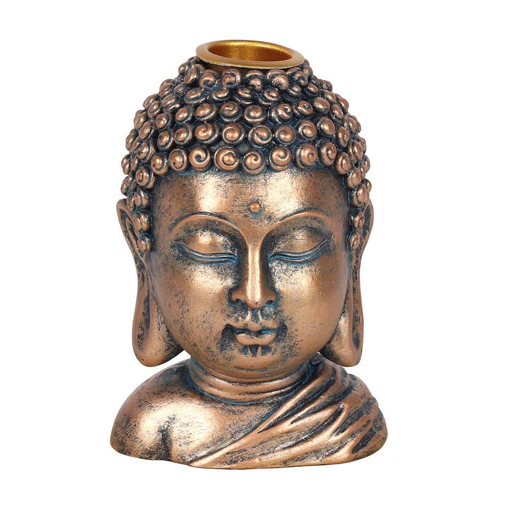 Bronze Buddha Head - Backflow Incense Burner - The Oddity Den