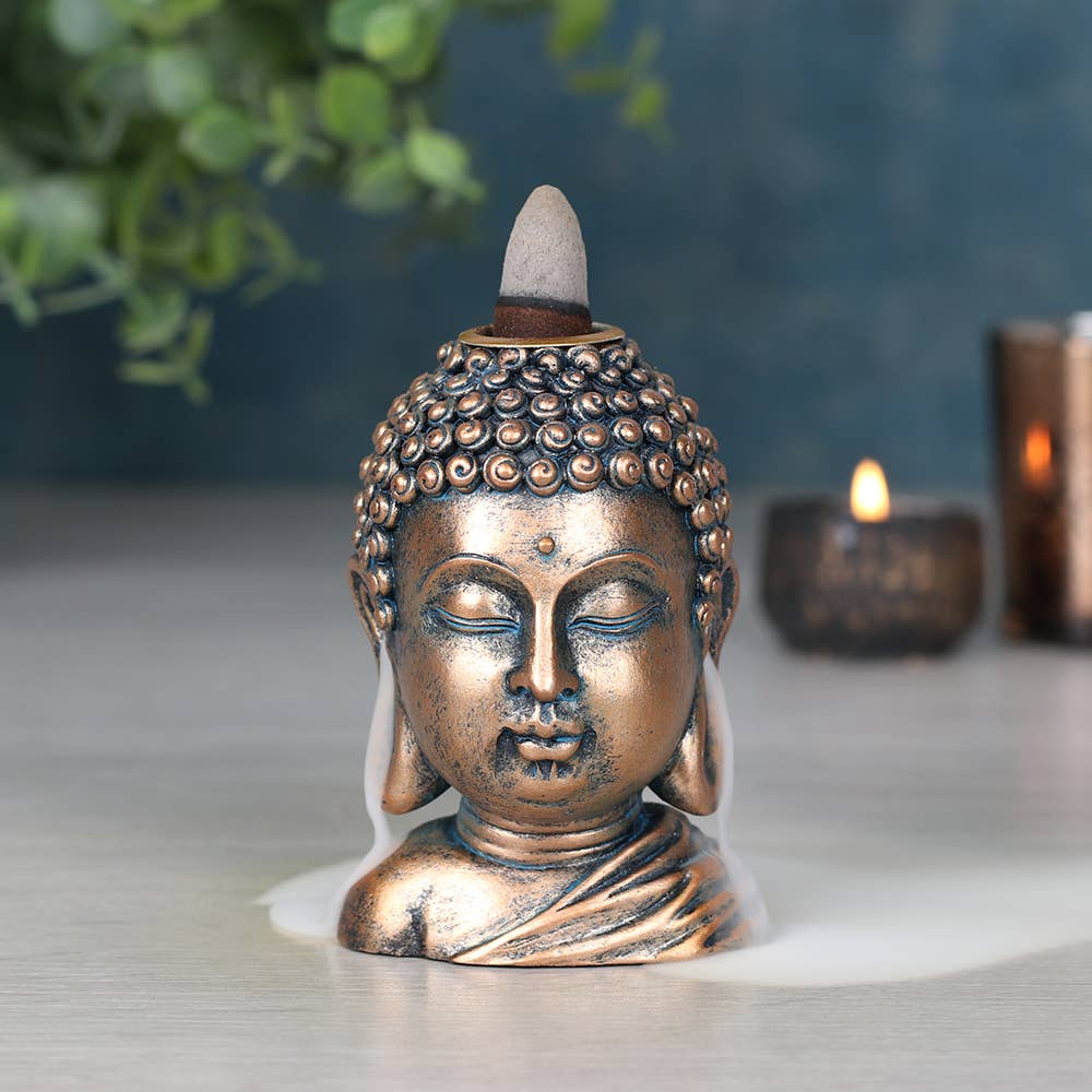 Bronze Buddha Head - Backflow Incense Burner - The Oddity Den