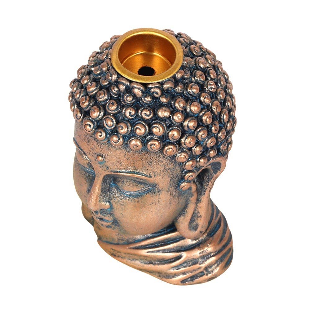 Bronze Buddha Head - Backflow Incense Burner - The Oddity Den