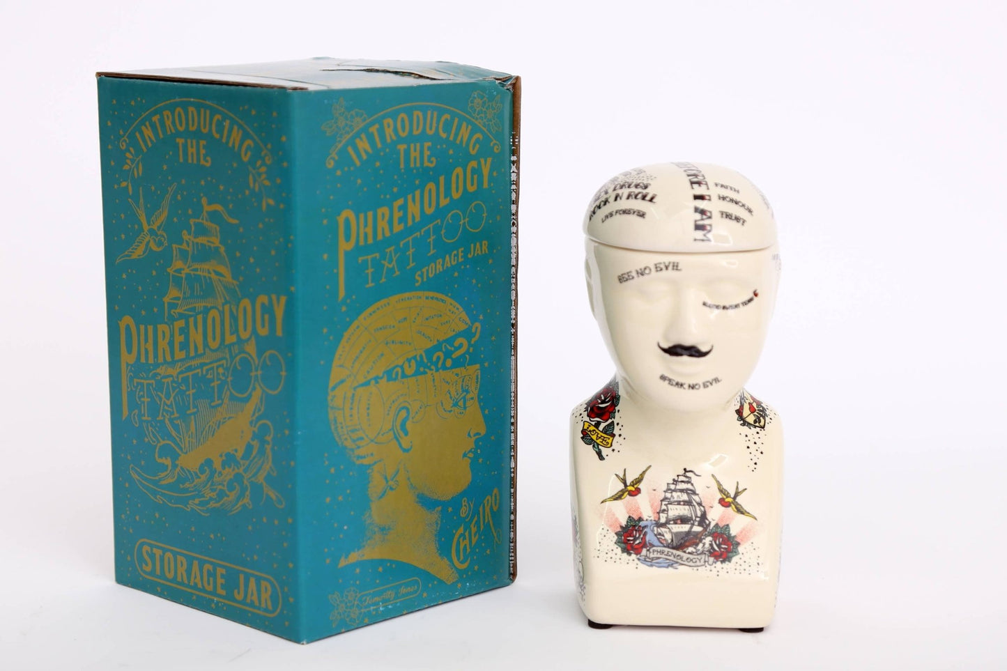 Ceramic Phrenology Storage Head Jar - The Oddity Den