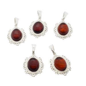 Cherry Amber Sterling Silver Pendant with Sterling Chain - The Oddity Den
