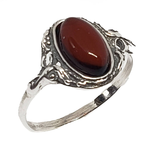 Cherry Amber Sterling Silver Ring - The Oddity Den