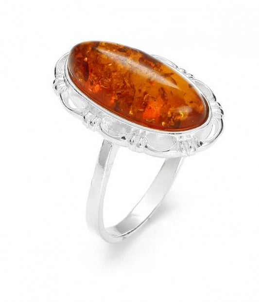 Cognac Amber Sterling Silver Ring - The Oddity Den