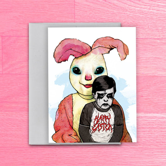 Scary Bunny | Death Metal Kid Easter Card - The Oddity Den